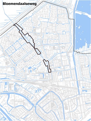 Kaart waarop de Bloemendaalseweg staat ingetekend