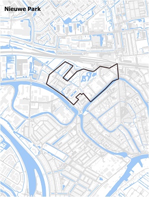 Kaart waarop Nieuwe Park staat ingetekend