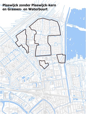 Kaart waarop Plaswijck zonder Plaswijck-kern en de Water- en Grassenbuurt staat ingetekend