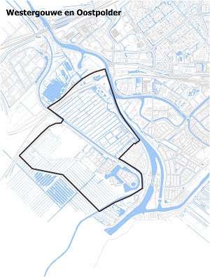 Kaart waarop Westergouwe en Oostpolder staan ingetekend