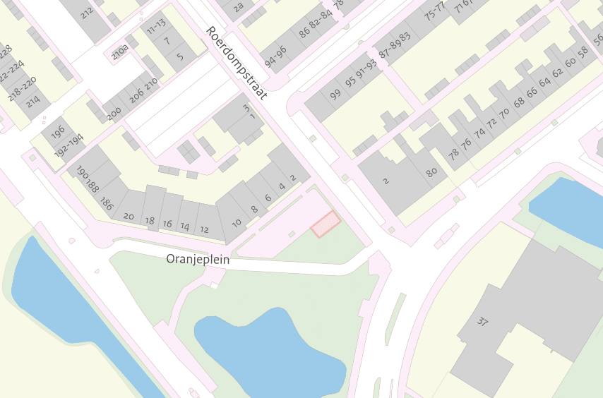 De afbeelding toont een kaartje van de plek waar de werkzaamheden aan het Oranjeplein exact worden uitgevoerd. Dit is ter hoogte van nummer 2 tot en met 10.