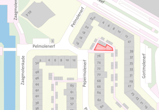 De afbeelding laat een kaartje zien van de plek waar de speelplek bij de Pepermolenerf nu nog is gelegen.