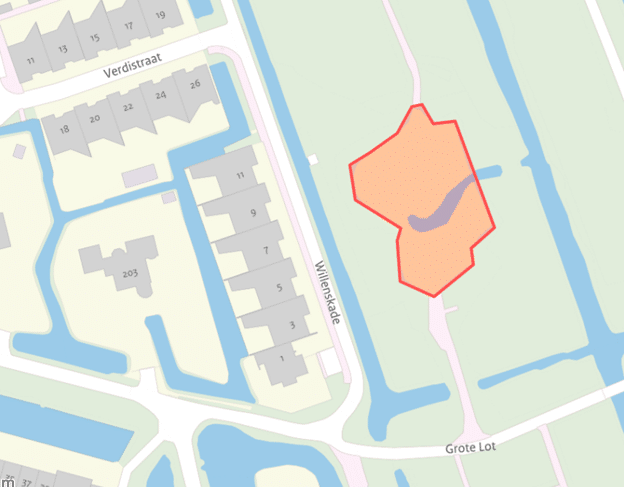 De afbeelding laat een kaartje zien van de plek waar de werkzaamheden aan de speelplek bij het Steinse Groen worden gedaan.