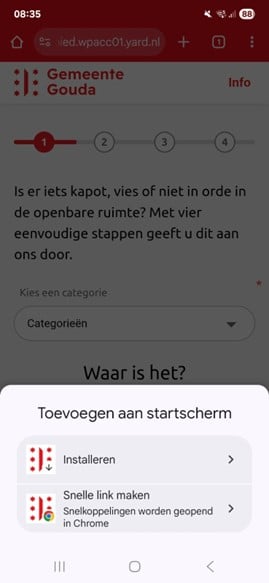 Stap 4 voor een Android telefoon of tablet: U kunt kiezen of u het formulier wilt installeren of een snelle link wilt maken.