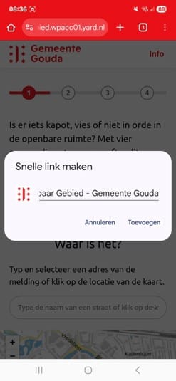 Stap 5 voor een Android telefoon of tablet: U krijgt een knop 'installeren' of 'toevoegen', afhankelijk van de keuze die u in eerdere stap heeft gemaakt. Klik dit aan en de snelkoppeling staat op uw beginscherm.