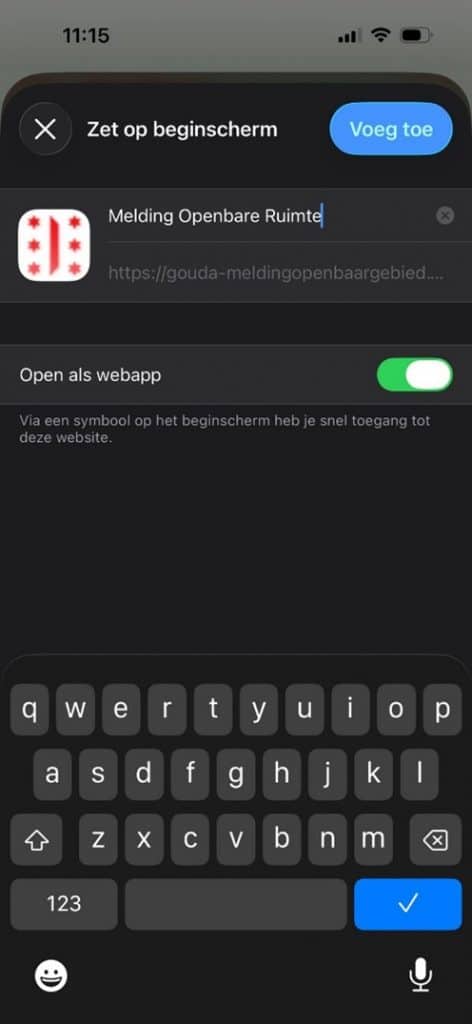 Stap 5 voor een iPhone of iPad: Pas de naam eventueel aan en klik op ‘Voeg toe’.