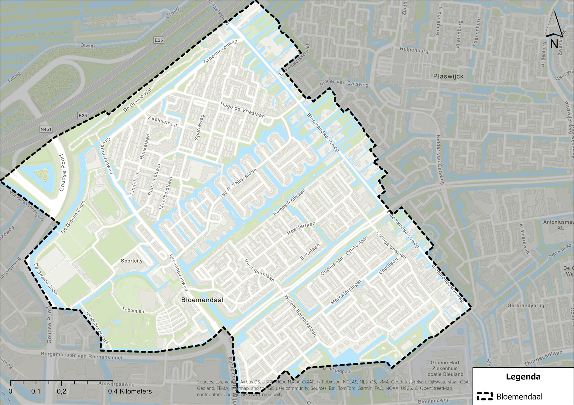 Het gebied Bloemendaal ligt tussen de snelweg A12, de Goudsepoort, de Burgemeester van Reenensingel, de Burg. Mijssingel, het Bleulandpad en Bloemendaalseweg.
